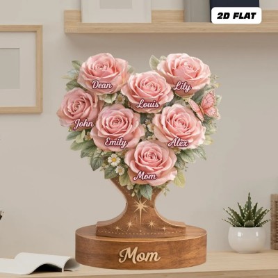 Personalized Mom Flower Family Acrylic Plaque, Custom Rose Tree with Kids Names, Mother’s Day Gift for Mom Grandma Decor Home, Mom Gift