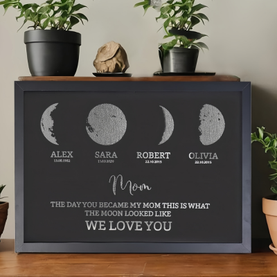 Personalized Moon Phase Wood Frame Family Gifts Mother's Day Gift